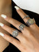 Silver Vintage Hippie Butterfly Floral Ring Set