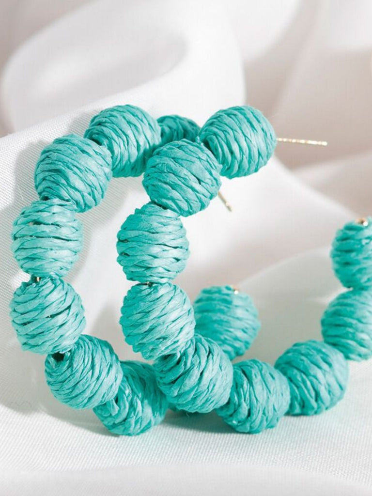Chunky Braided Raffia Ball C-Hoop Earrings