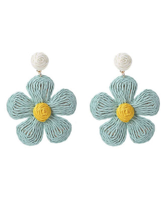 Boho Ruffia Strass Flower Pendant Earrings