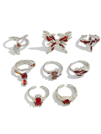 Deep Red Halloween Pearl Ring Set