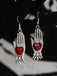 Red & Silver Vintage Gothic Heart Glove Earrings
