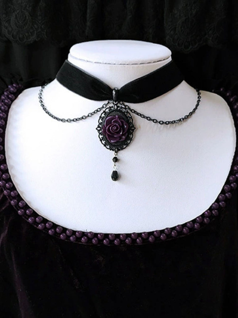 Vintage Dark Rose Victorian Gothic Necklace