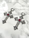 Vintage Halloween Gothic Cross 3D Flower Gemstone Earrings