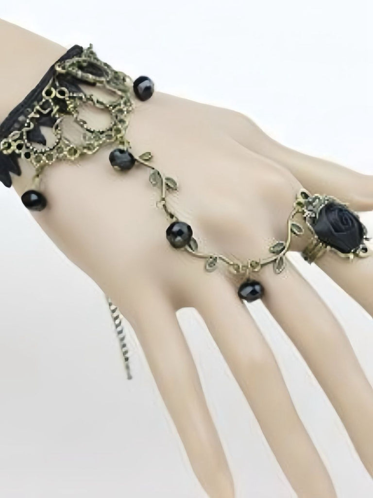 Vintage Gothic Rose Vine Lace Crystal Ring Bracelet