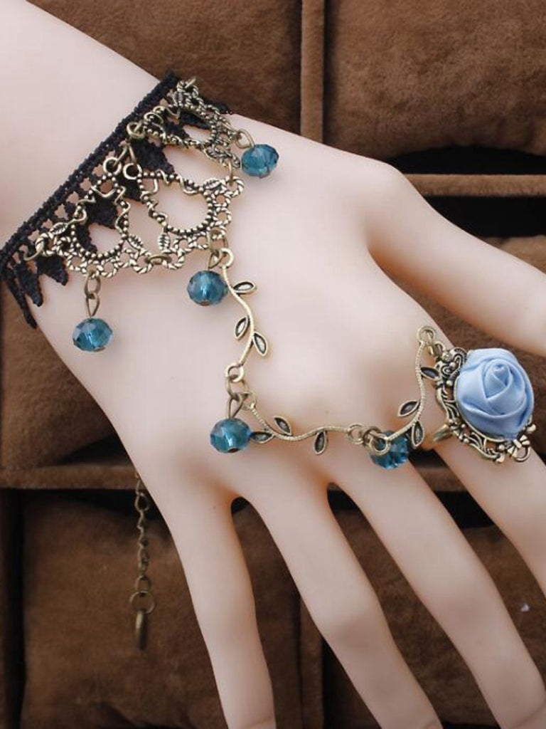 Vintage Gothic Rose Vine Lace Crystal Ring Bracelet