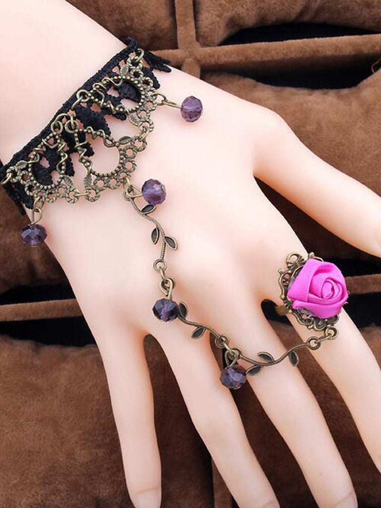 Vintage Gothic Rose Vine Lace Crystal Ring Bracelet