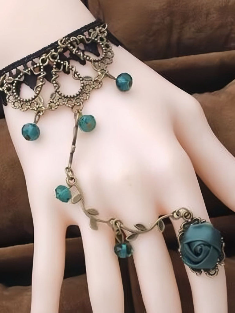 Vintage Gothic Rose Vine Lace Crystal Ring Bracelet