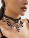 Black Gothic Beaded Crystal Pendant Necklace & Earring Set