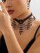 Black Gothic Beaded Crystal Pendant Necklace & Earring Set