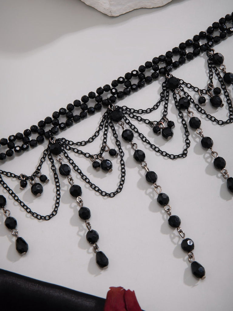 Black Gothic Artificial Crystal Tassels Pendant Necklace
