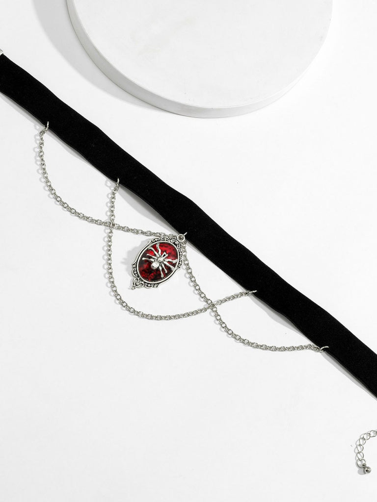Gothic Spider Red Gemstone Pendant Chain Choker Necklace