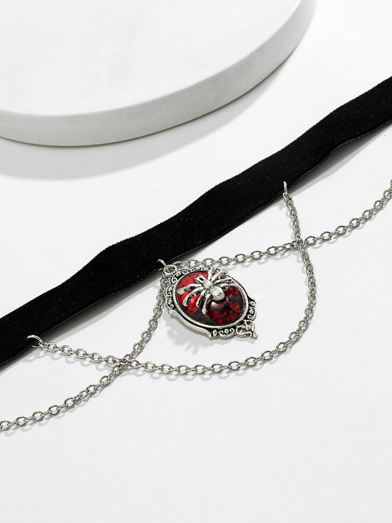 Gothic Spider Red Gemstone Pendant Chain Choker Necklace