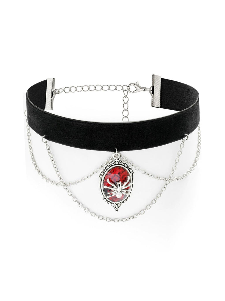 Gothic Spider Red Gemstone Pendant Chain Choker Necklace