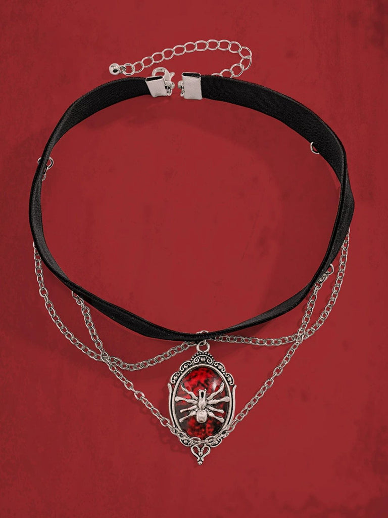 Gothic Spider Red Gemstone Pendant Chain Choker Necklace