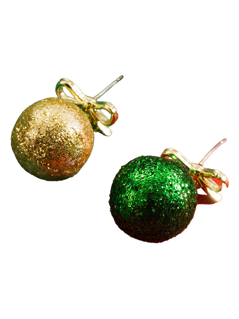Christmas Ball Bow Sequined Stud Earrings