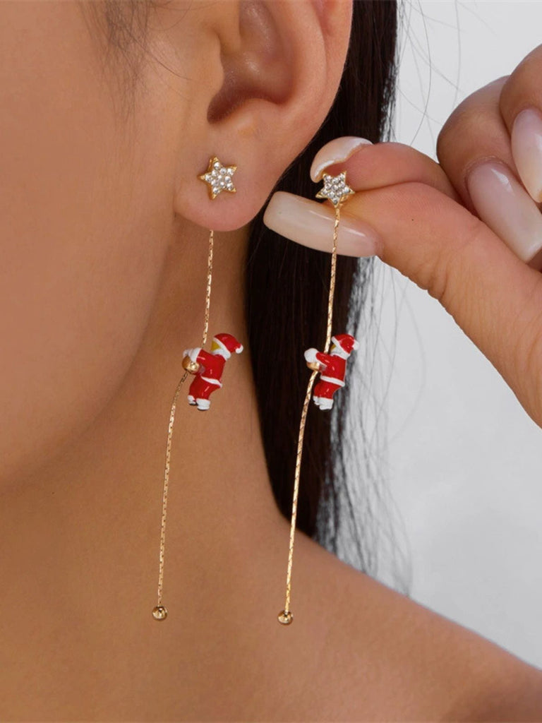 Red Christmas Santa Claus Long Drop Earrings