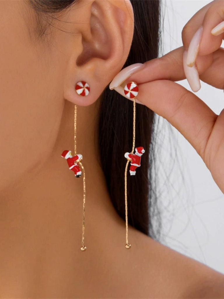Red Christmas Santa Claus Long Drop Earrings