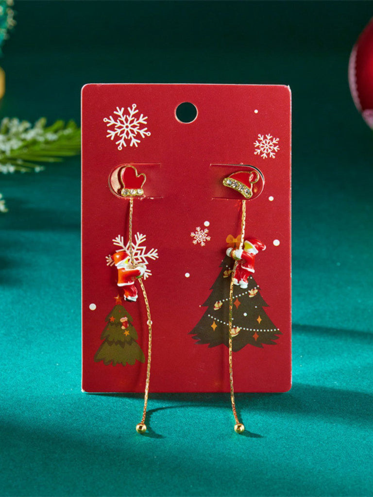 Red Christmas Santa Claus Long Drop Earrings