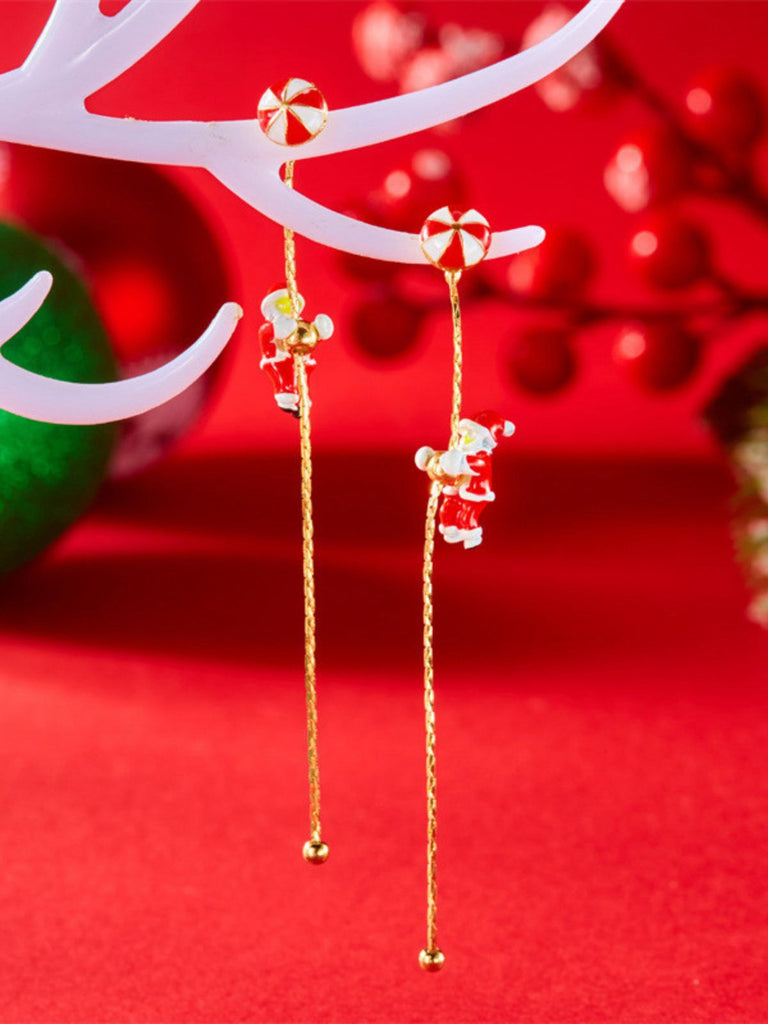 Red Christmas Santa Claus Long Drop Earrings