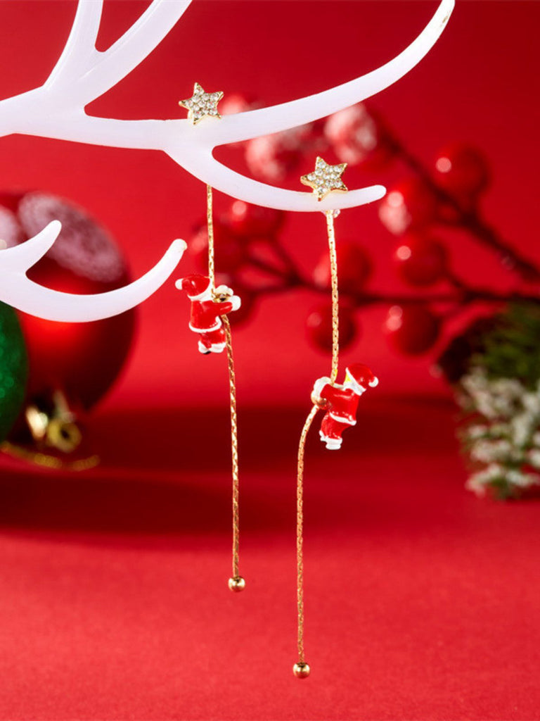 Red Christmas Santa Claus Long Drop Earrings