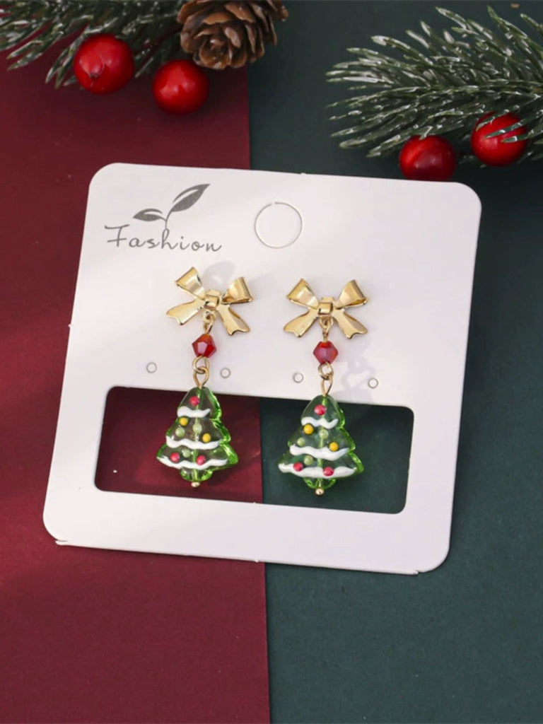 Vintage Gold Bowknot Christmas Tree Dangle Earrings