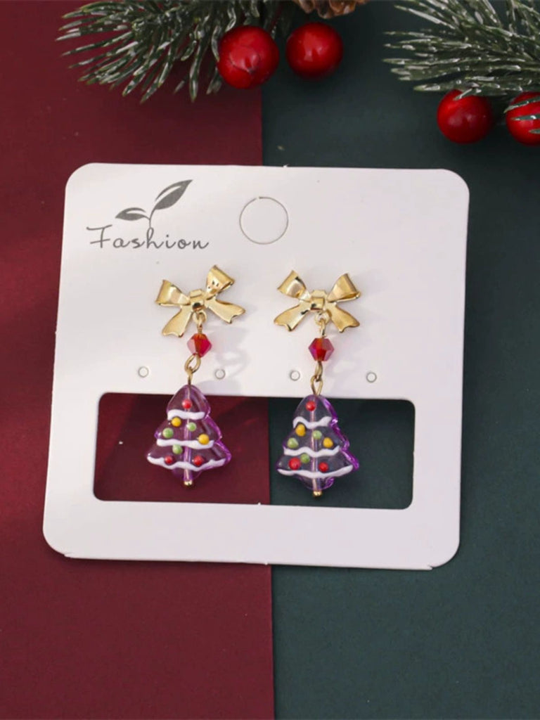 Vintage Gold Bowknot Christmas Tree Dangle Earrings