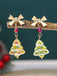 Vintage Gold Bowknot Christmas Tree Dangle Earrings