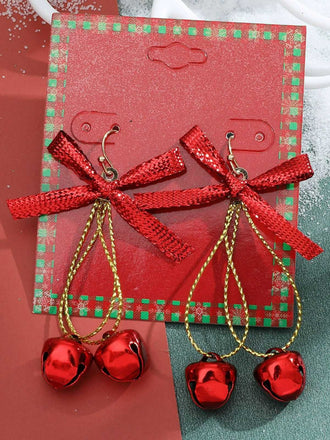 Christmas Glittery Bow Jingle Bell Earrings