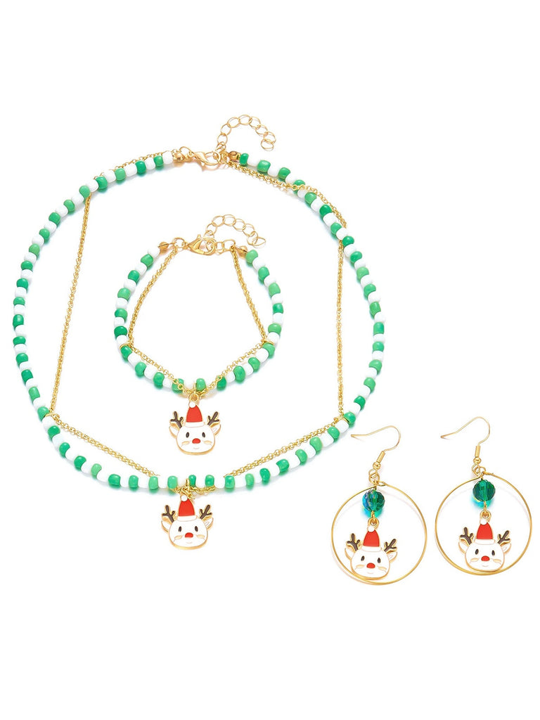 Vintage Christmas Beading Necklace & Bracelet & Earring Set