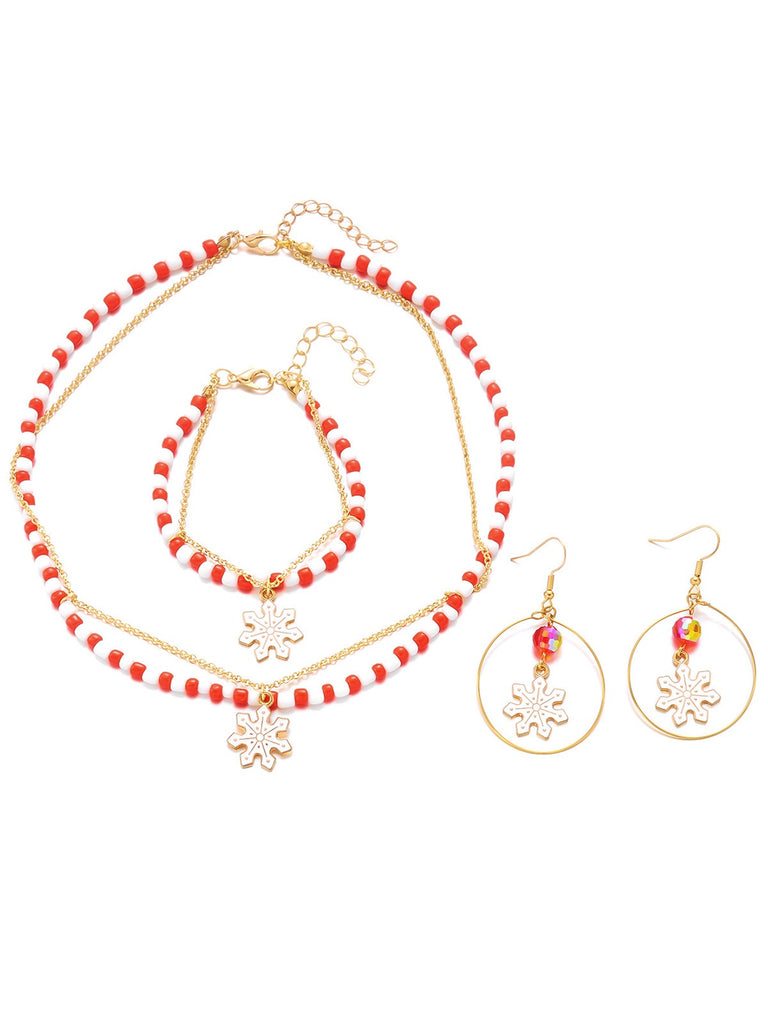 Vintage Christmas Beading Necklace & Bracelet & Earring Set