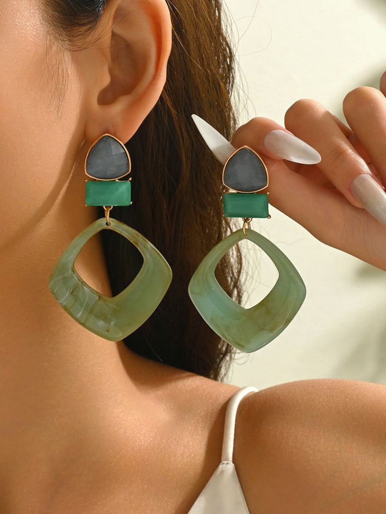 Vintage Exaggerated Geometric Marble Resin Earrings