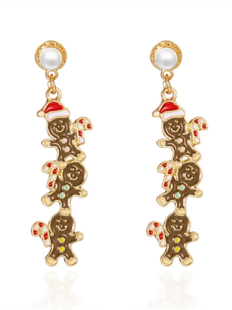 Christmas Multi-Gingerbread Man Pearl Earrings