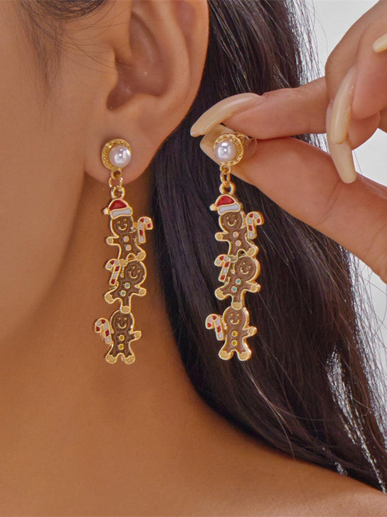 Christmas Multi-Gingerbread Man Pearl Earrings