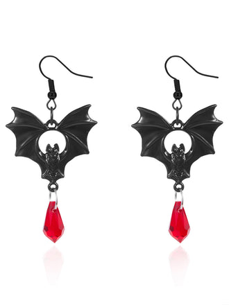 Gothic Black Bat Red Crystal Drop Earrings