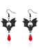 Gothic Black Bat Red Crystal Drop Earrings