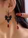 Gothic Black Bat Red Crystal Drop Earrings