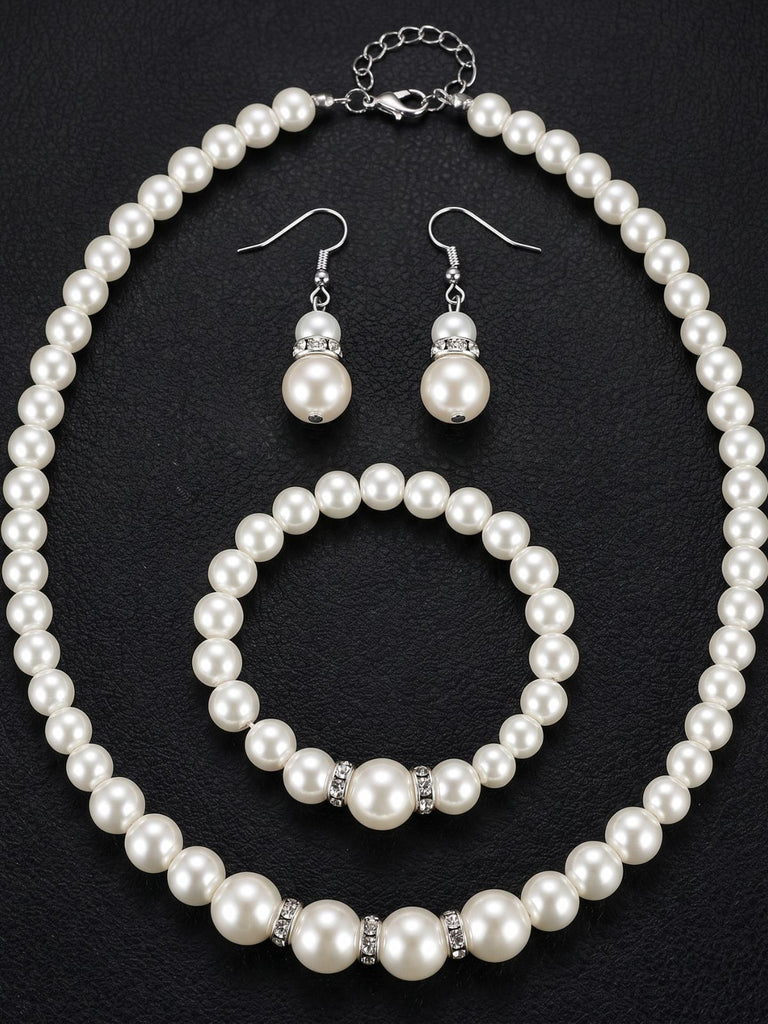 Pearl Necklace Bracelet Earring Jewelry Set 3