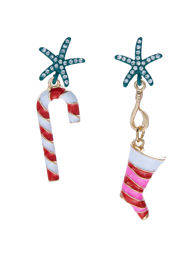 Candy Cane Rhinestone Holiday Drop Earrings 1