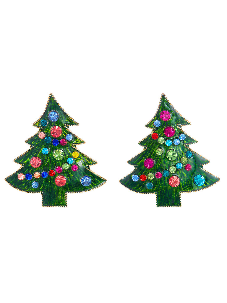 Colorful Rhinestone Christmas Tree Stud Earrings 1