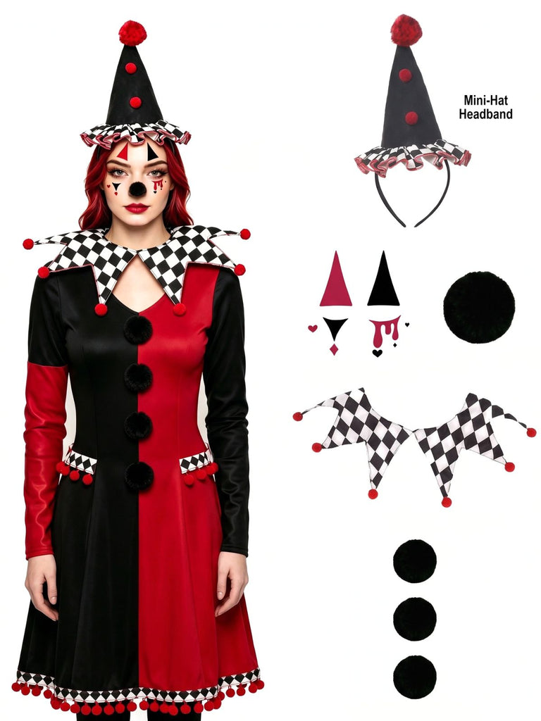 Halloween Clown Cone Hat Fur Pom Cosplay Accessory Set