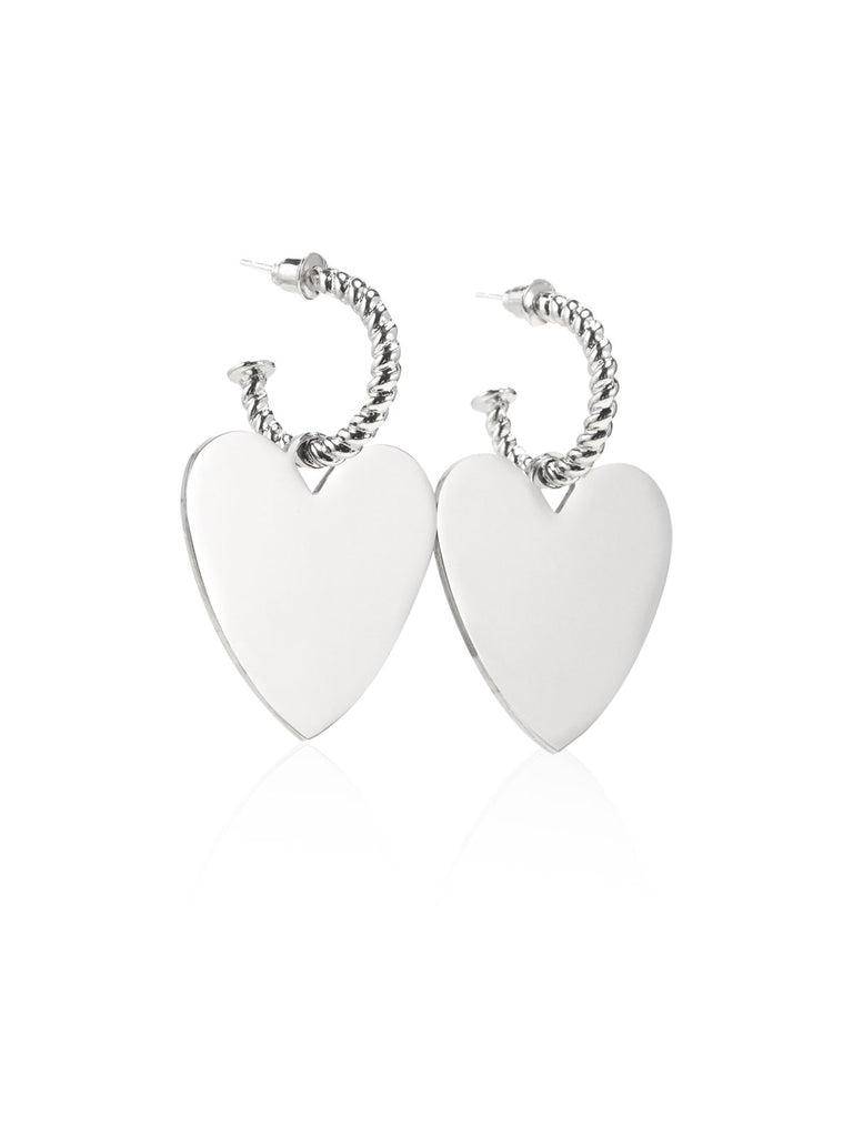Vintage Metal Silver Heart Earrings