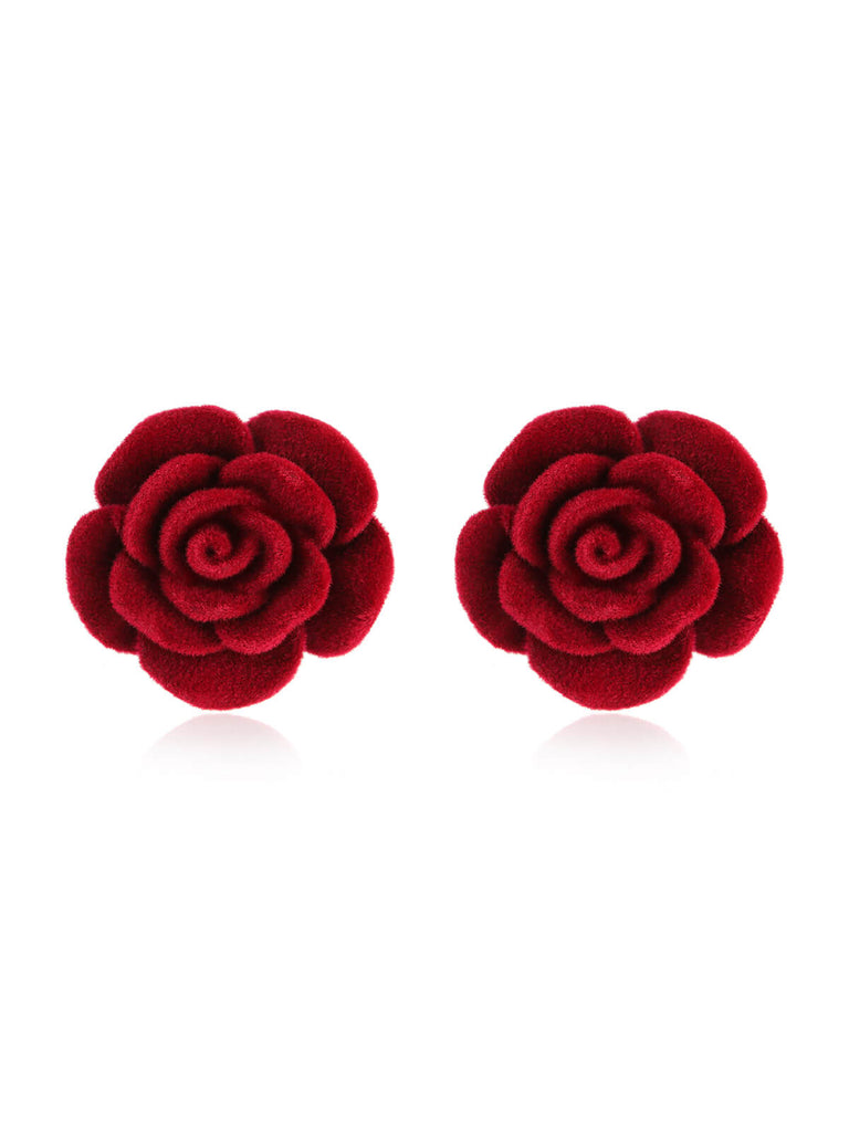Red Rose Flannelette Stud Earrings