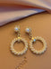 Gold Round Ring Pearl Dangle Earrings