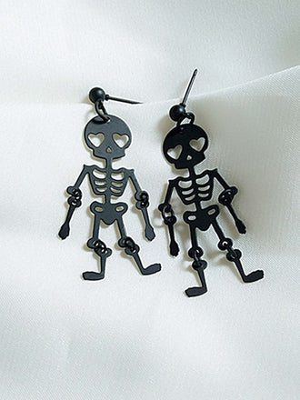 Black Halloween Skeleton Dangle Earrings