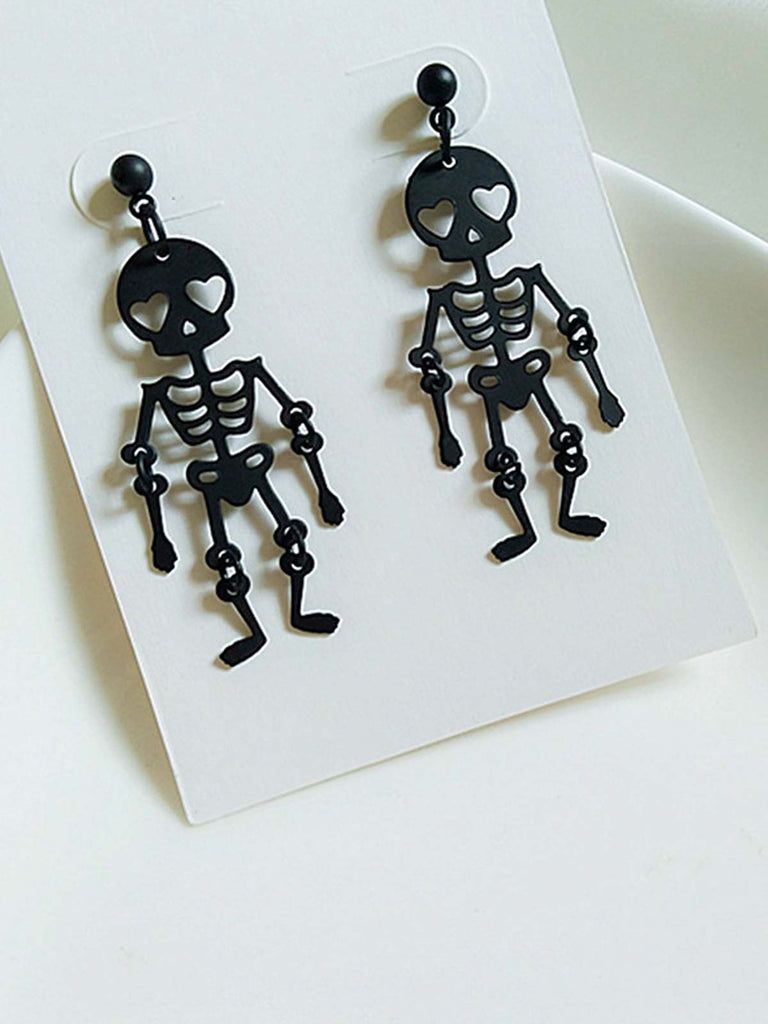 Black Halloween Skeleton Dangle Earrings