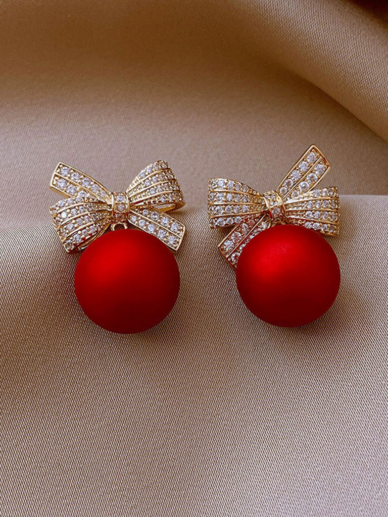 Red Christmas Bow Diamond Earrings