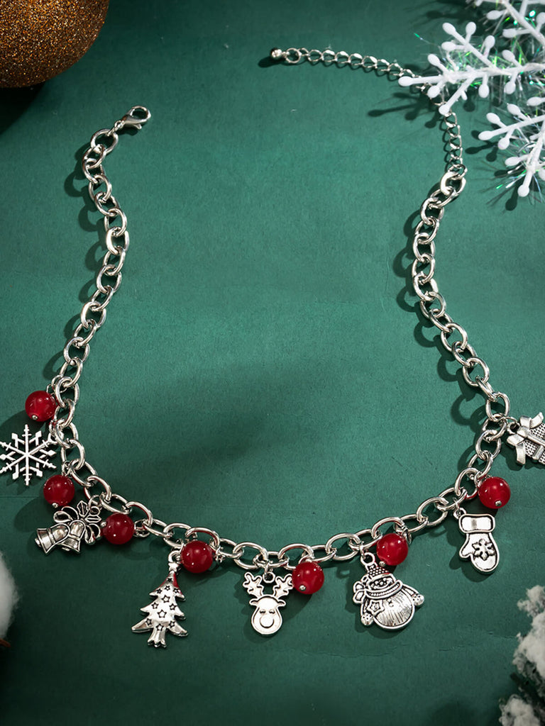 Red Silver Metallic Christmas Elements Necklace