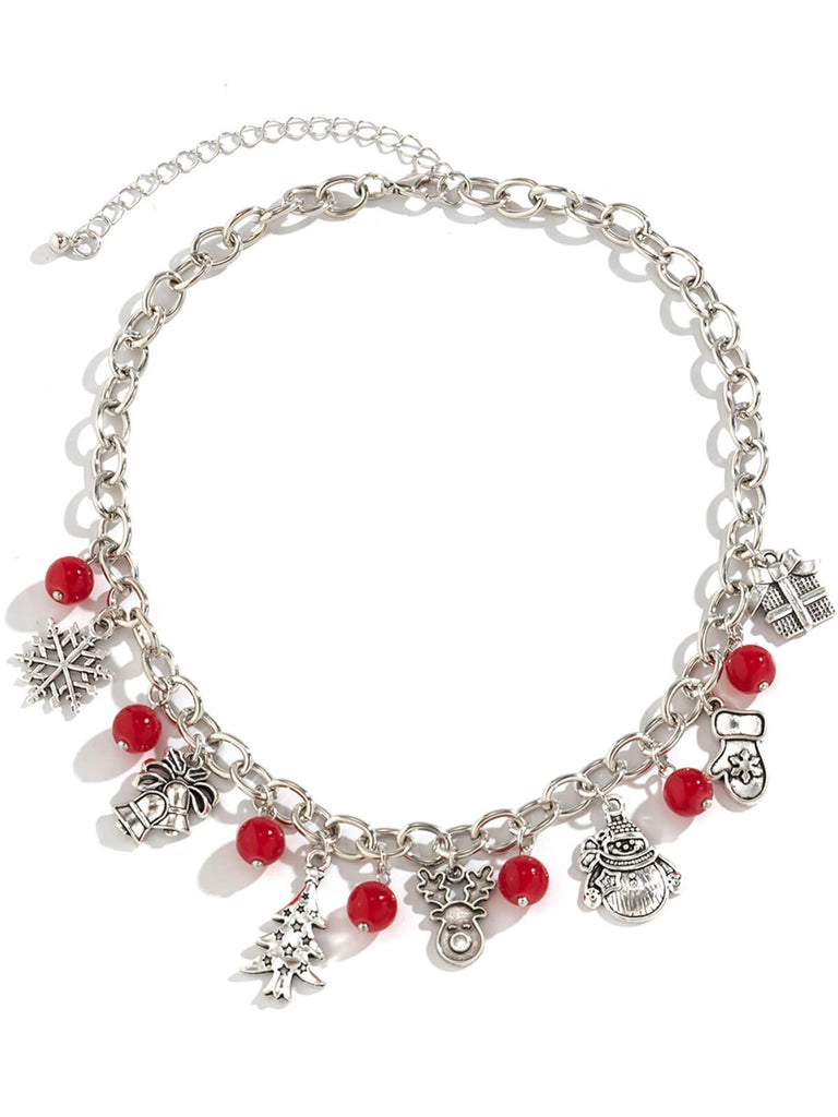 Red Silver Metallic Christmas Elements Necklace