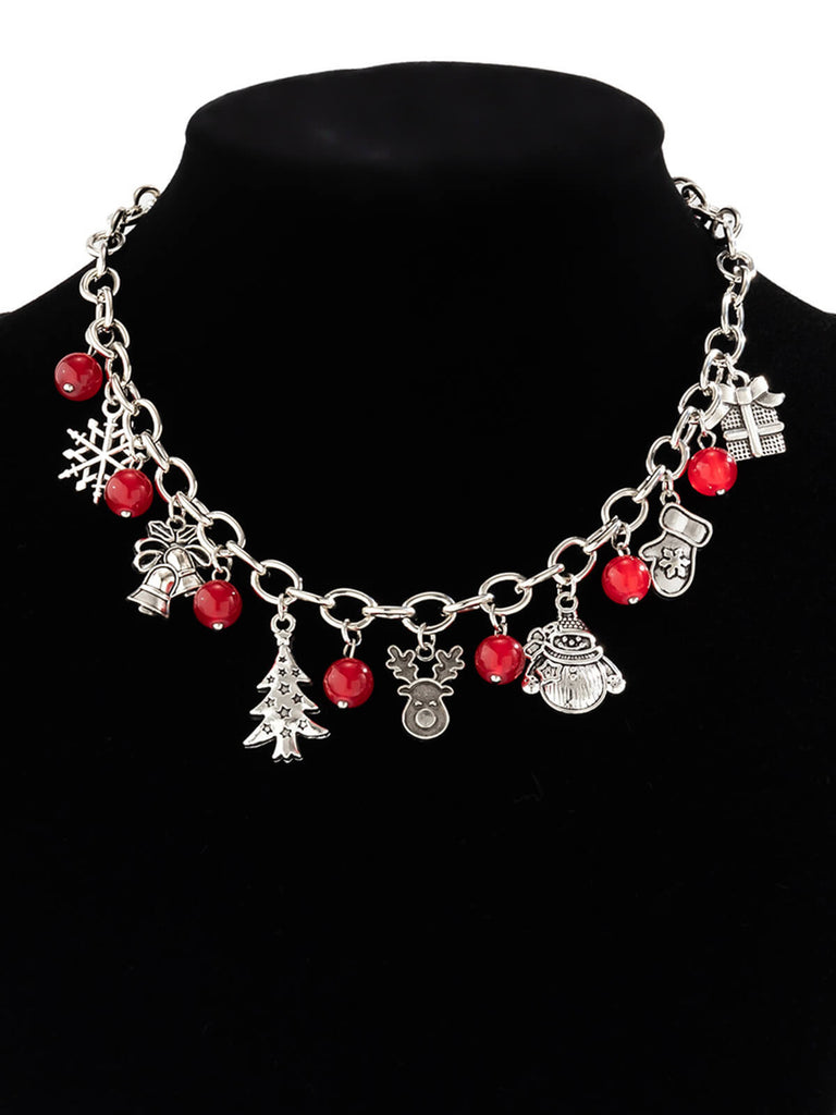 Red Silver Metallic Christmas Elements Necklace