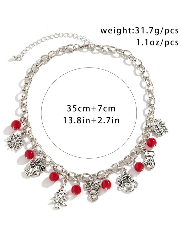 Red Silver Metallic Christmas Elements Necklace